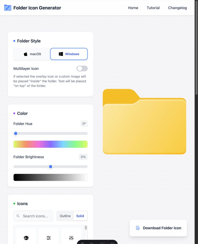 FolderIcon.App with the Windows folder style selected
